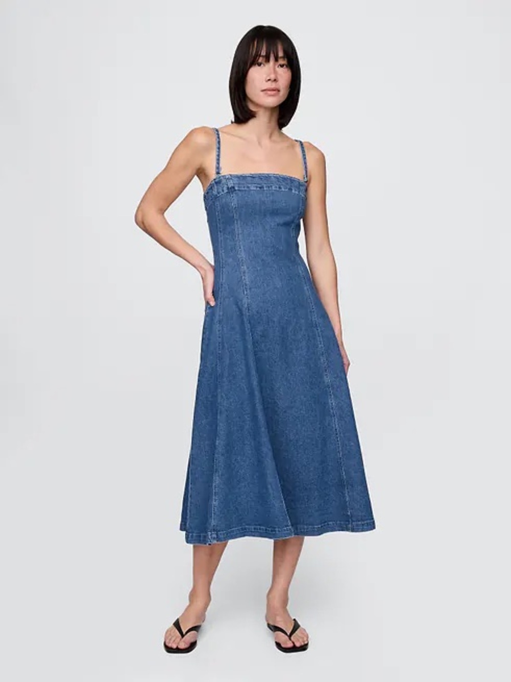 GAP Denim Midi Sundress with Spaghetti Straps - Blue